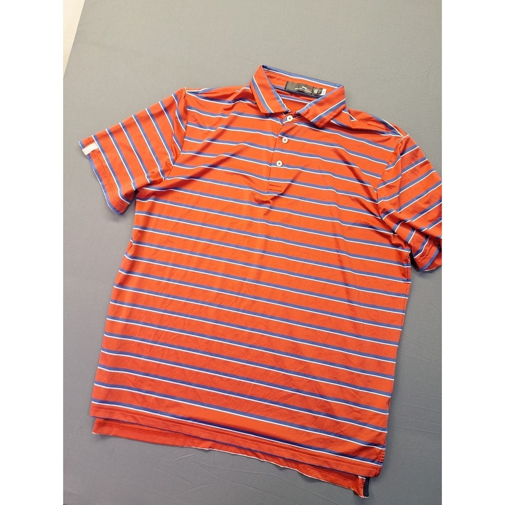 RLX Ralph Lauren Polo Mens Large Red White Blue Striped Golf Preppy County Club